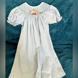 Smocked dress size 3, nativity scene, blue, worn once